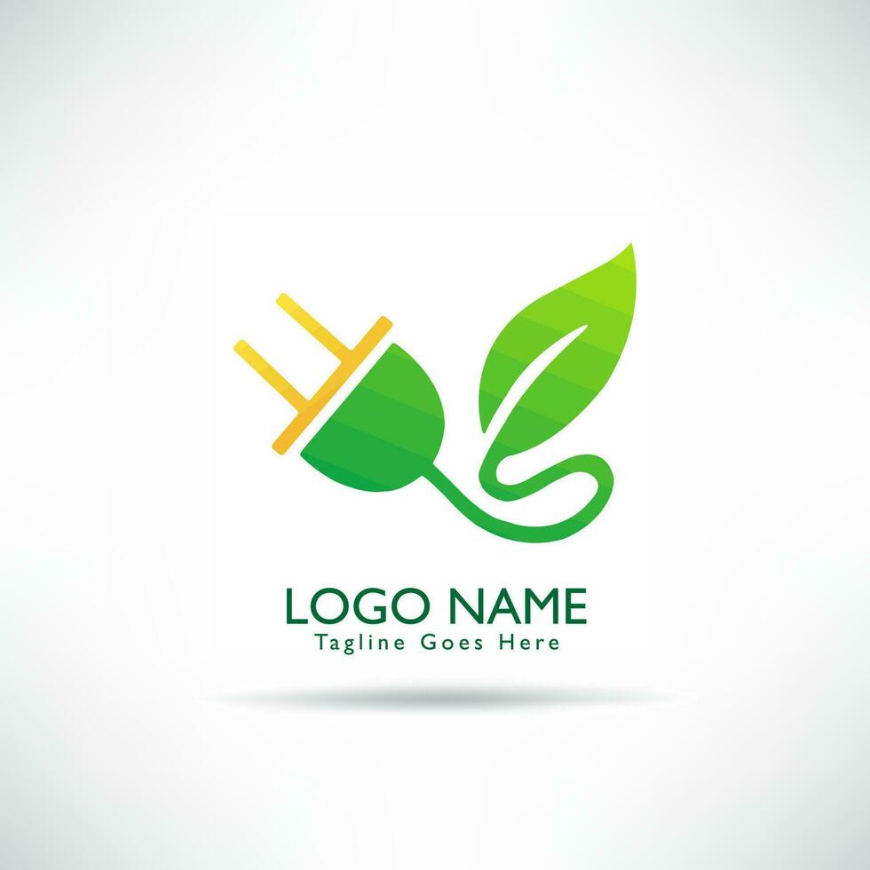 creatief logo macht blad met elektrisch plug, fabriek en blad symbool. groen milieu concept, ecologisch. vector illustratie.