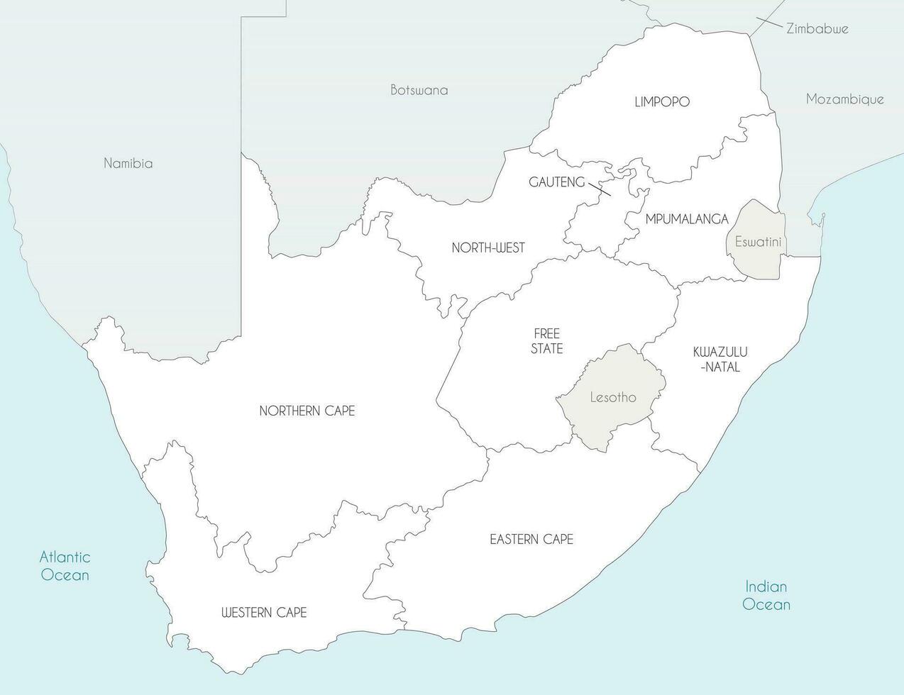 vector kaart van zuiden Afrika met provincies en administratief divisies, en naburig landen. bewerkbare en duidelijk gelabeld lagen.