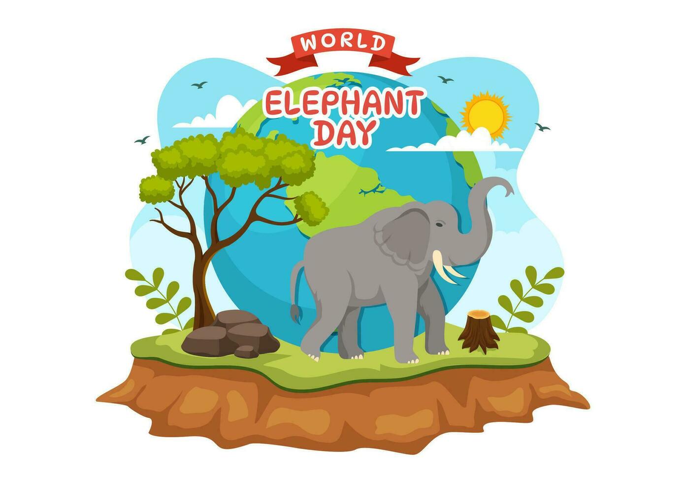 wereld olifant dag vector illustratie Aan 12 augustus met olifanten dieren voor redding inspanningen en behoud in tekenfilm hand- getrokken Sjablonen