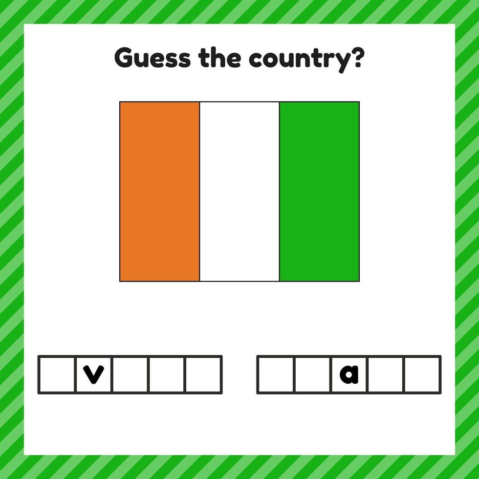 werkblad over geografie voor kleuters en schoolkinderen kruiswoordraadsel ivoorkust vlag raad het land vector