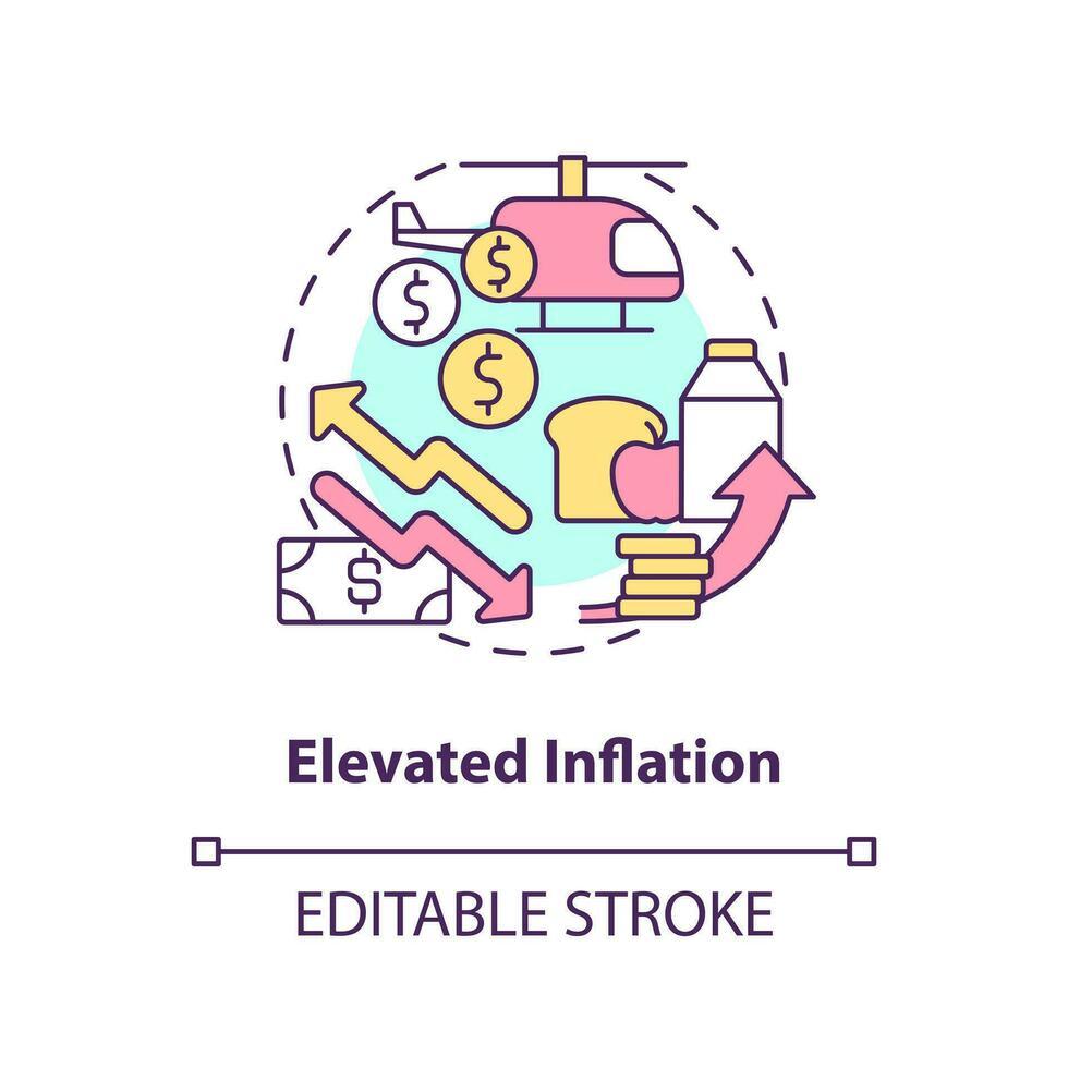 verhoogd inflatie concept icoon. primair bezorgdheid voor investeerders. voorraad markt neiging abstract idee dun lijn illustratie. geïsoleerd schets tekening. bewerkbare beroerte vector