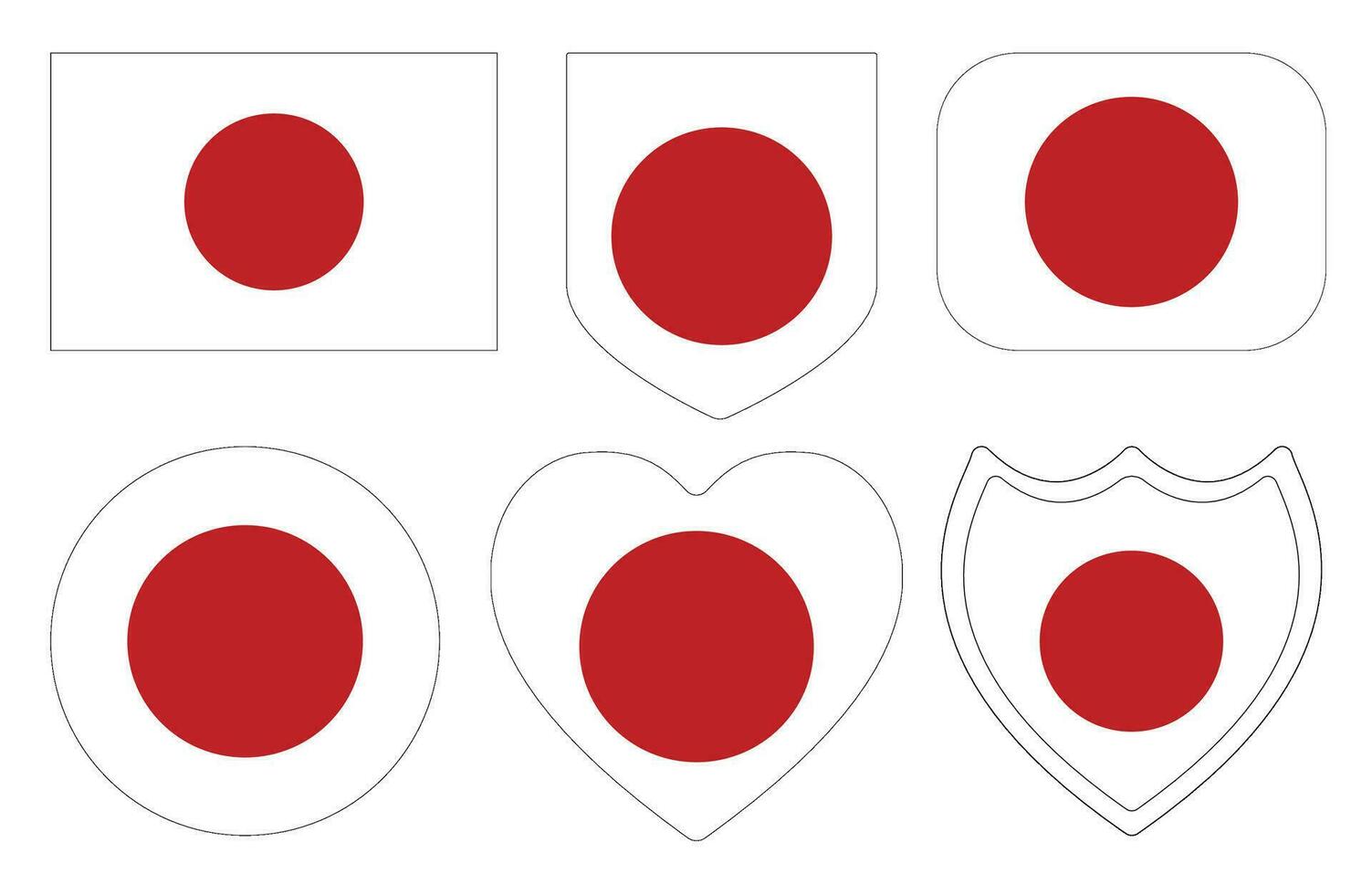 Japans vlag in ontwerp vorm set. vlag van Japan in ontwerp vorm set. vector