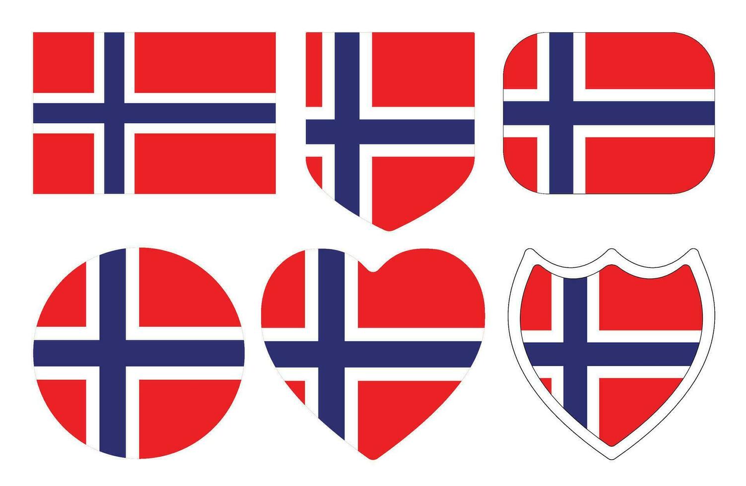 Noorwegen vlag in ontwerp vorm set. vlaggen van Noorwegen in ontwerp vorm set. vector