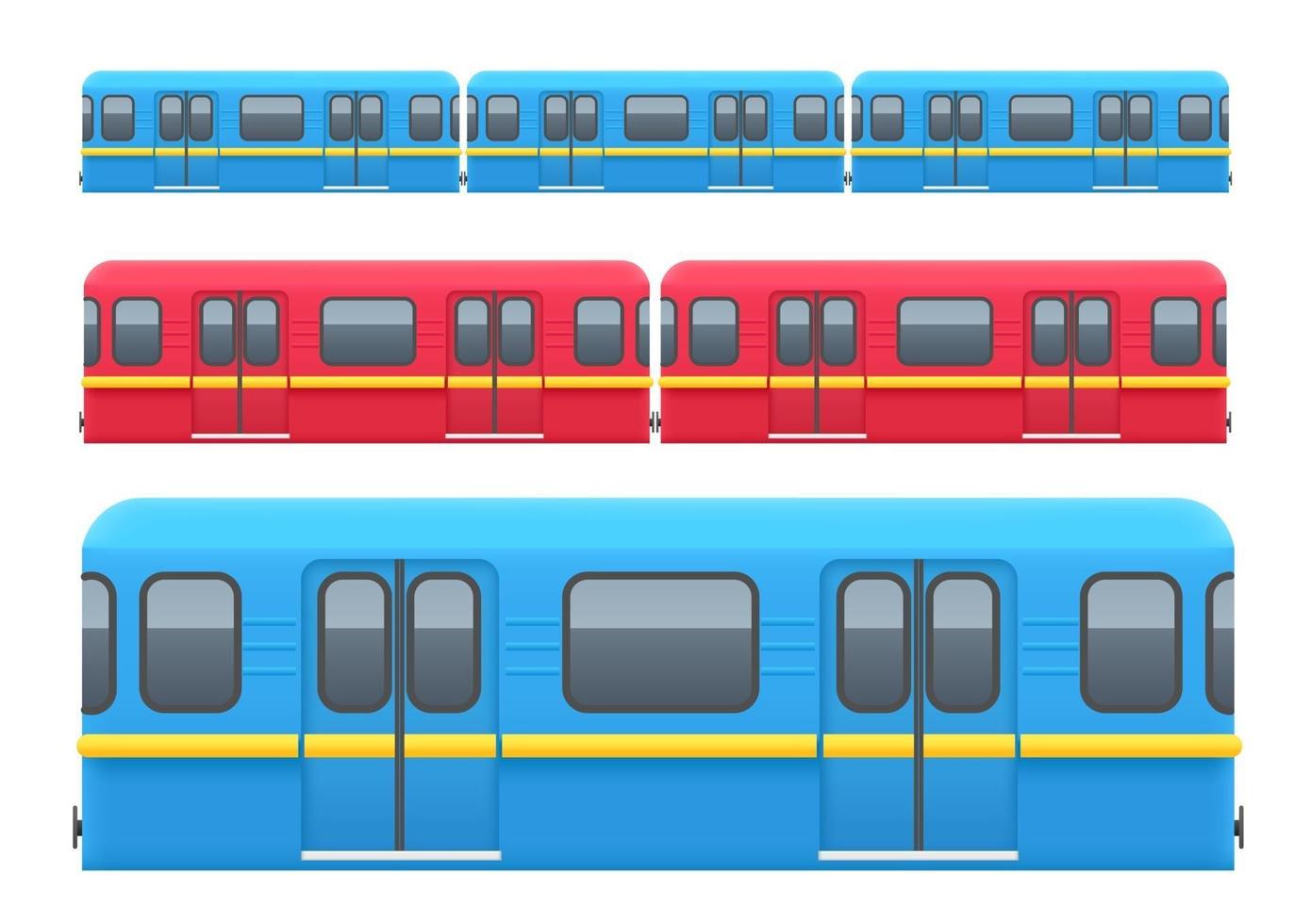 ondergrondse treinwagons geplaatst die op witte achtergrond worden geïsoleerd vector