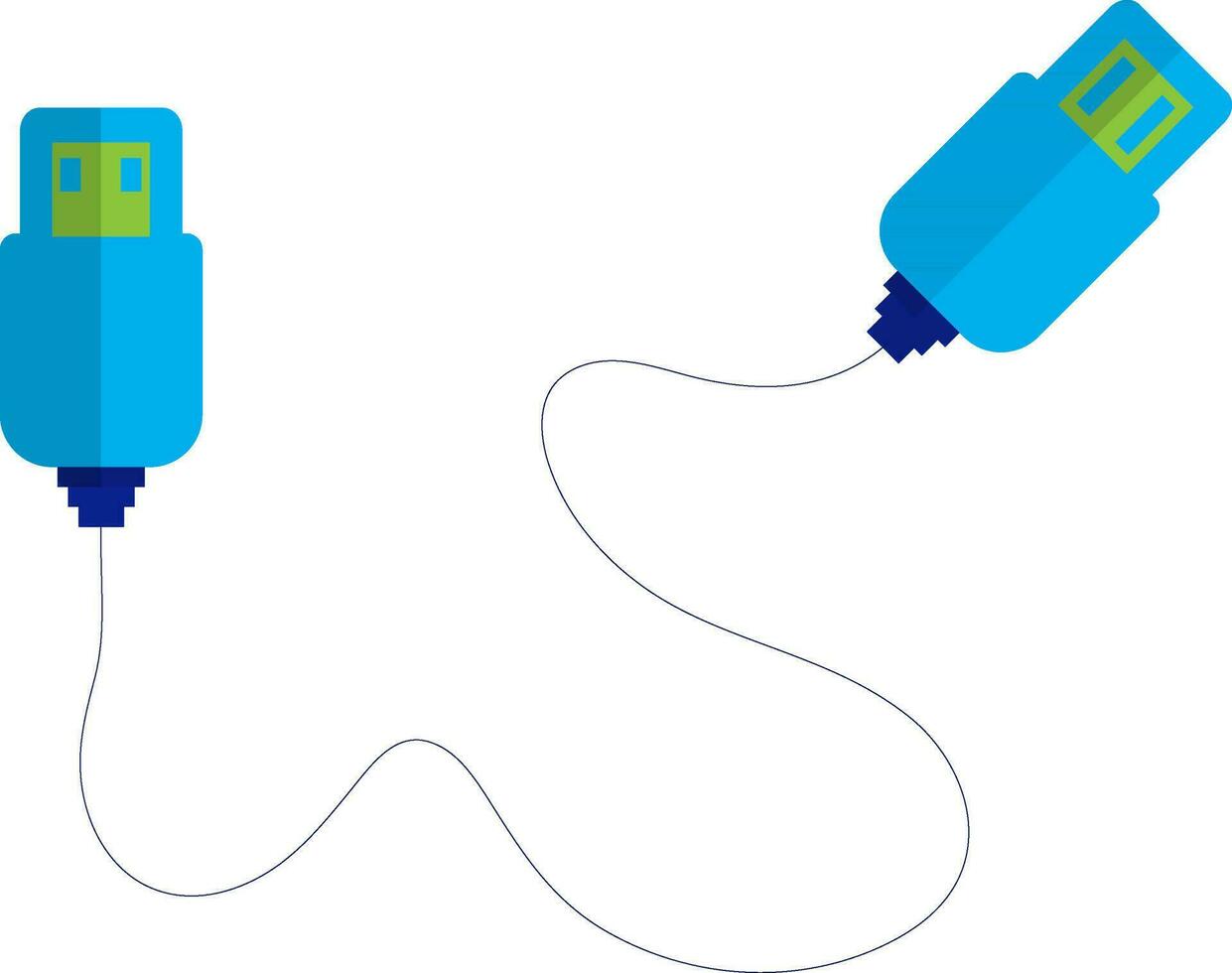 USB kabel in blauw en groen kleur. vector