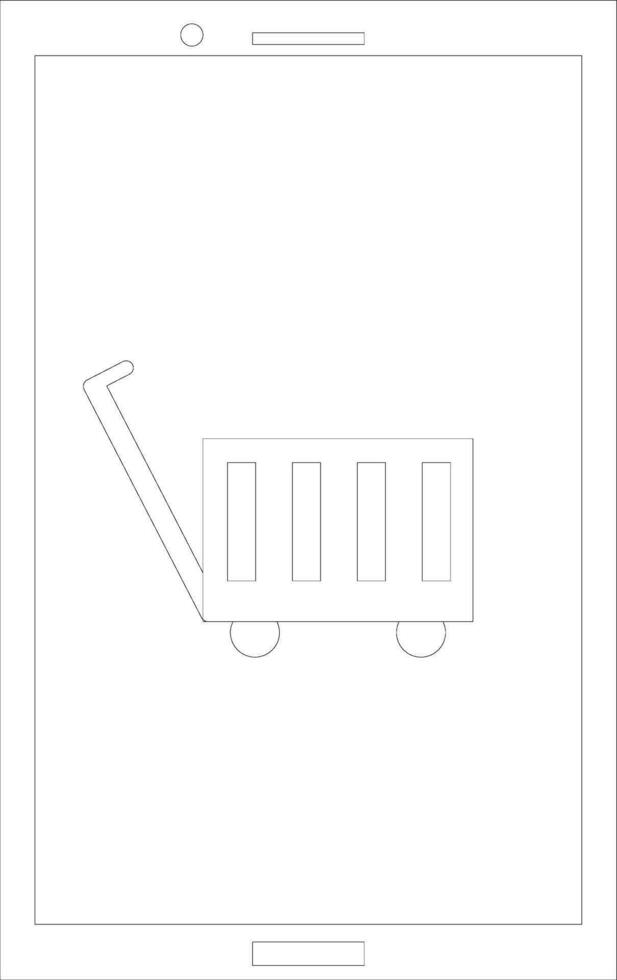 zwart lijn kunst trolly in smartphone. vector