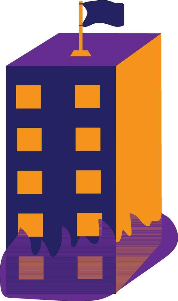 blauw vlag Aan Purper en oranje brandend gebouw. vector