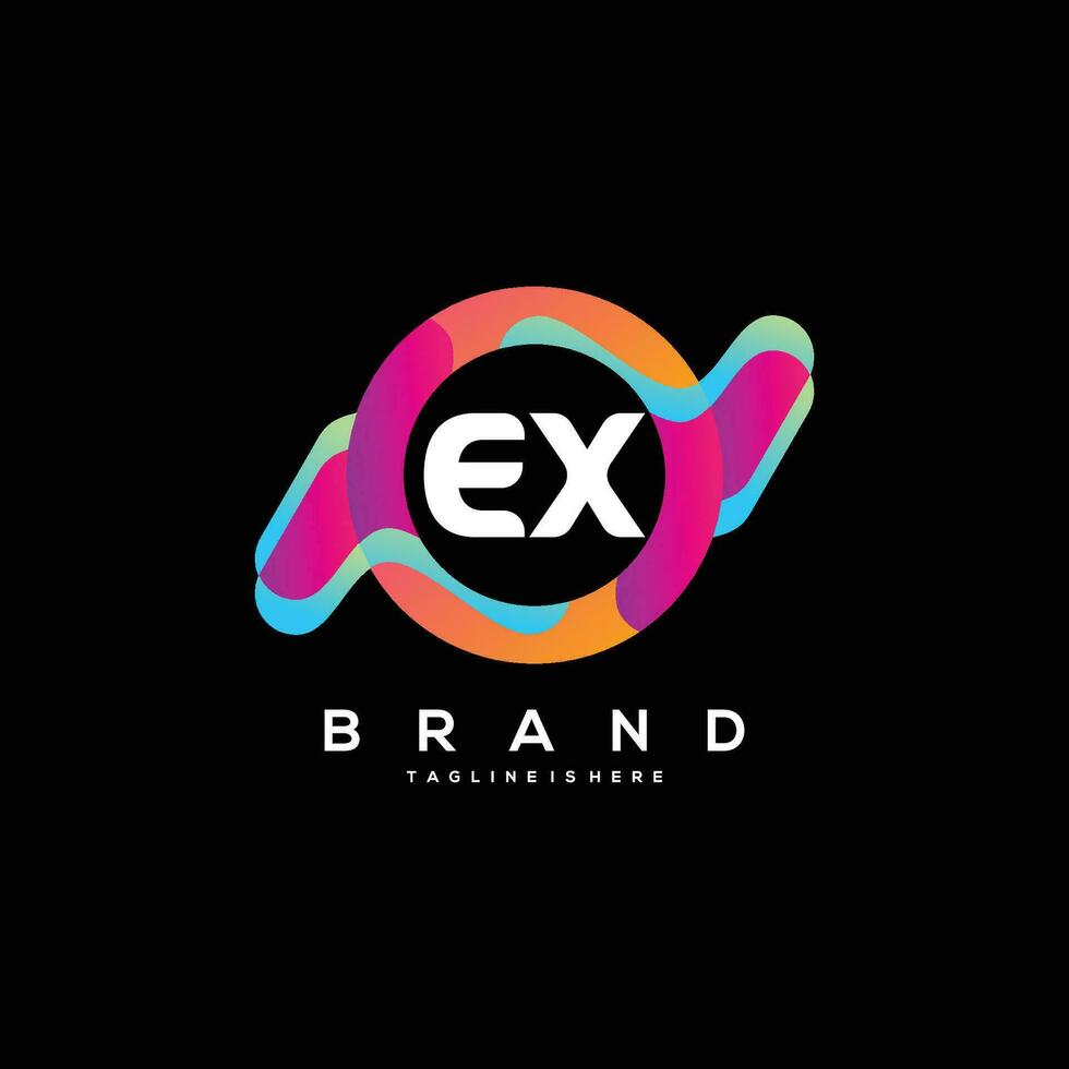 eerste brief ex logo ontwerp met kleurrijk stijl kunst vector