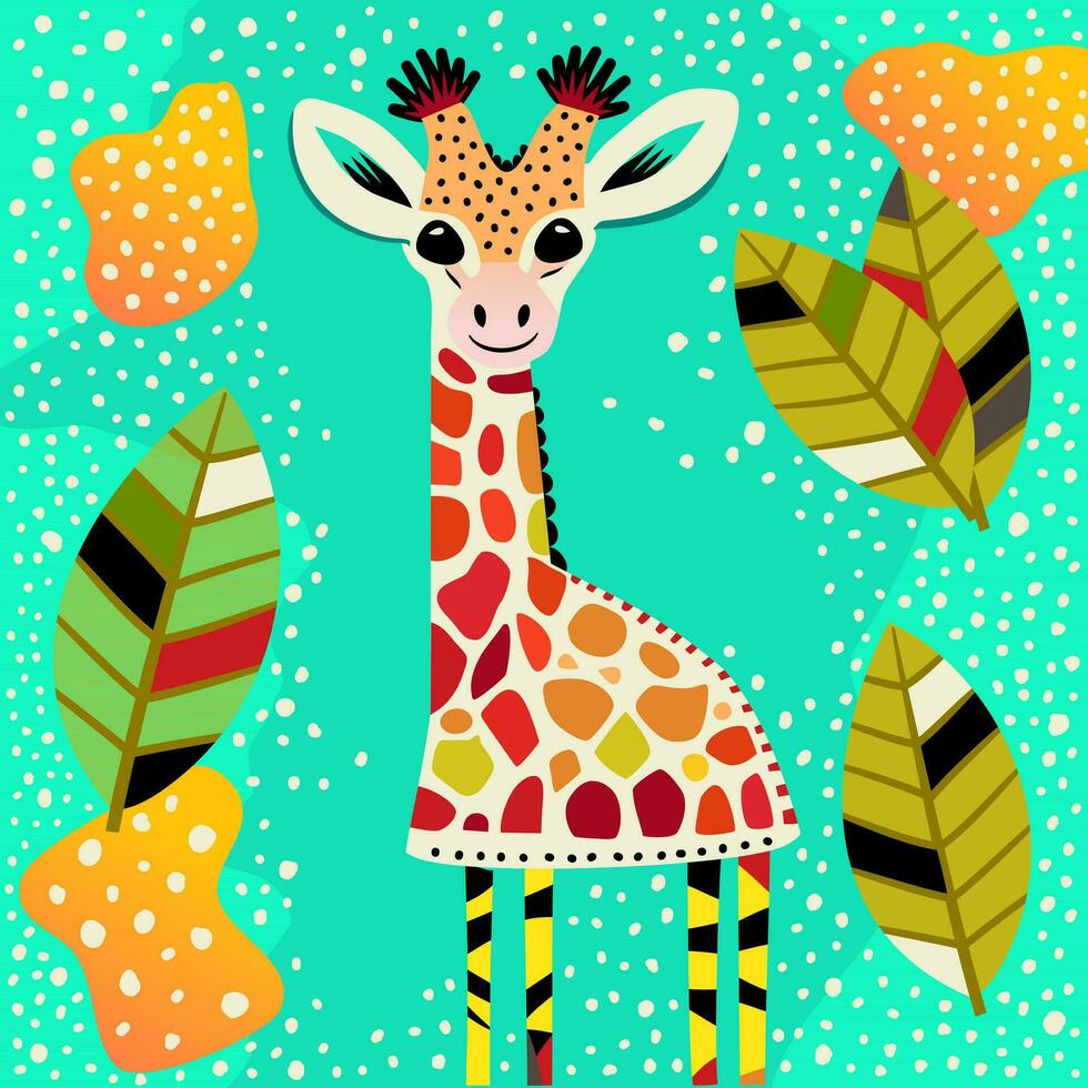 tropisch safari grillig giraffe portret vector