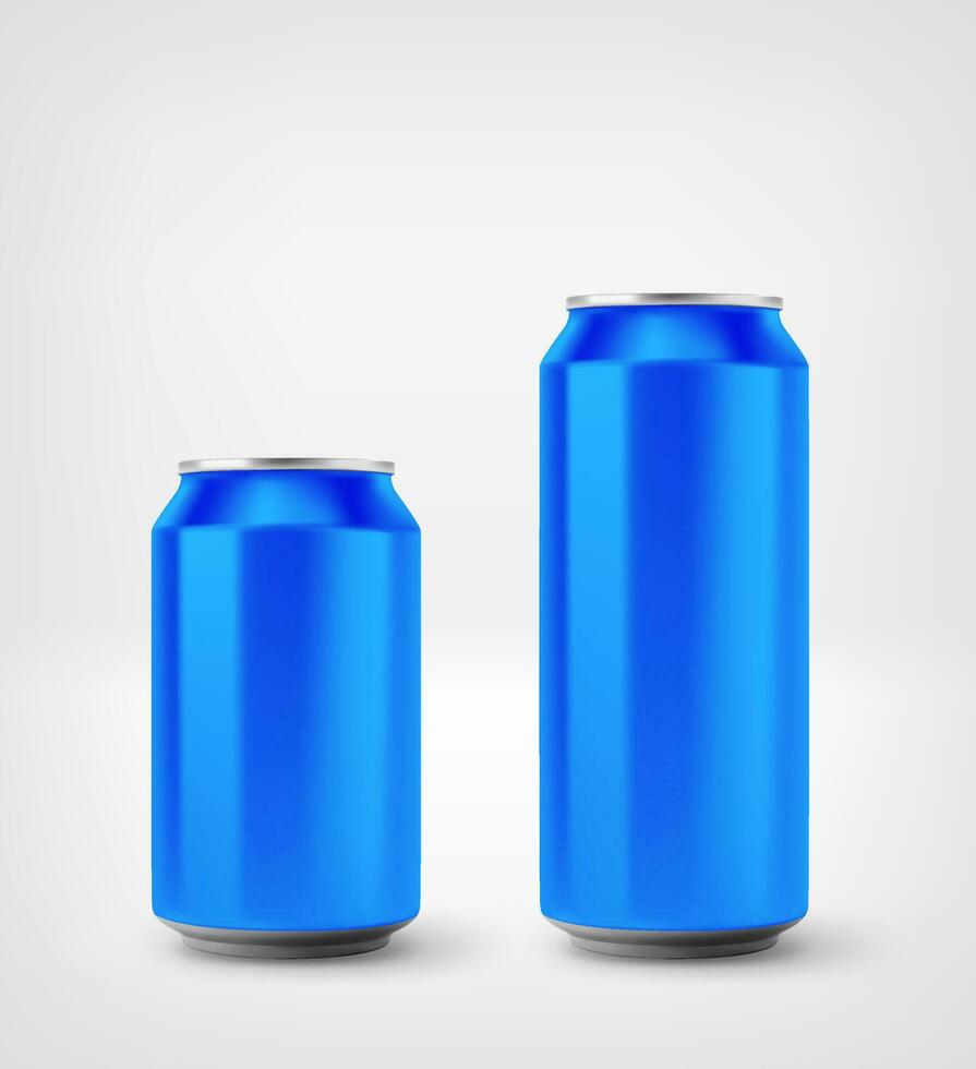 blauw aluminium blikjes mockup geïsoleerd Aan wit achtergrond. 3d vector illustratie