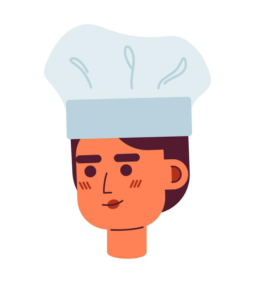 gelukkig Kaukasisch vrouw in chef hoed semi vlak vector karakter hoofd. meisje in uniform. bewerkbare tekenfilm avatar icoon. gezicht emotie. kleurrijk plek illustratie voor web grafisch ontwerp, animatie