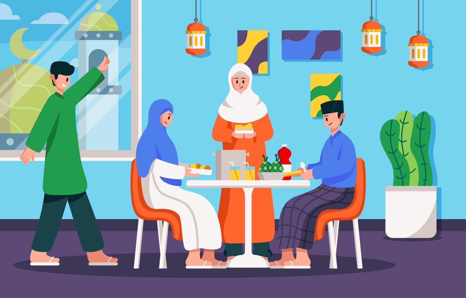 familiebijeenkomst tijdens eid fitr vector