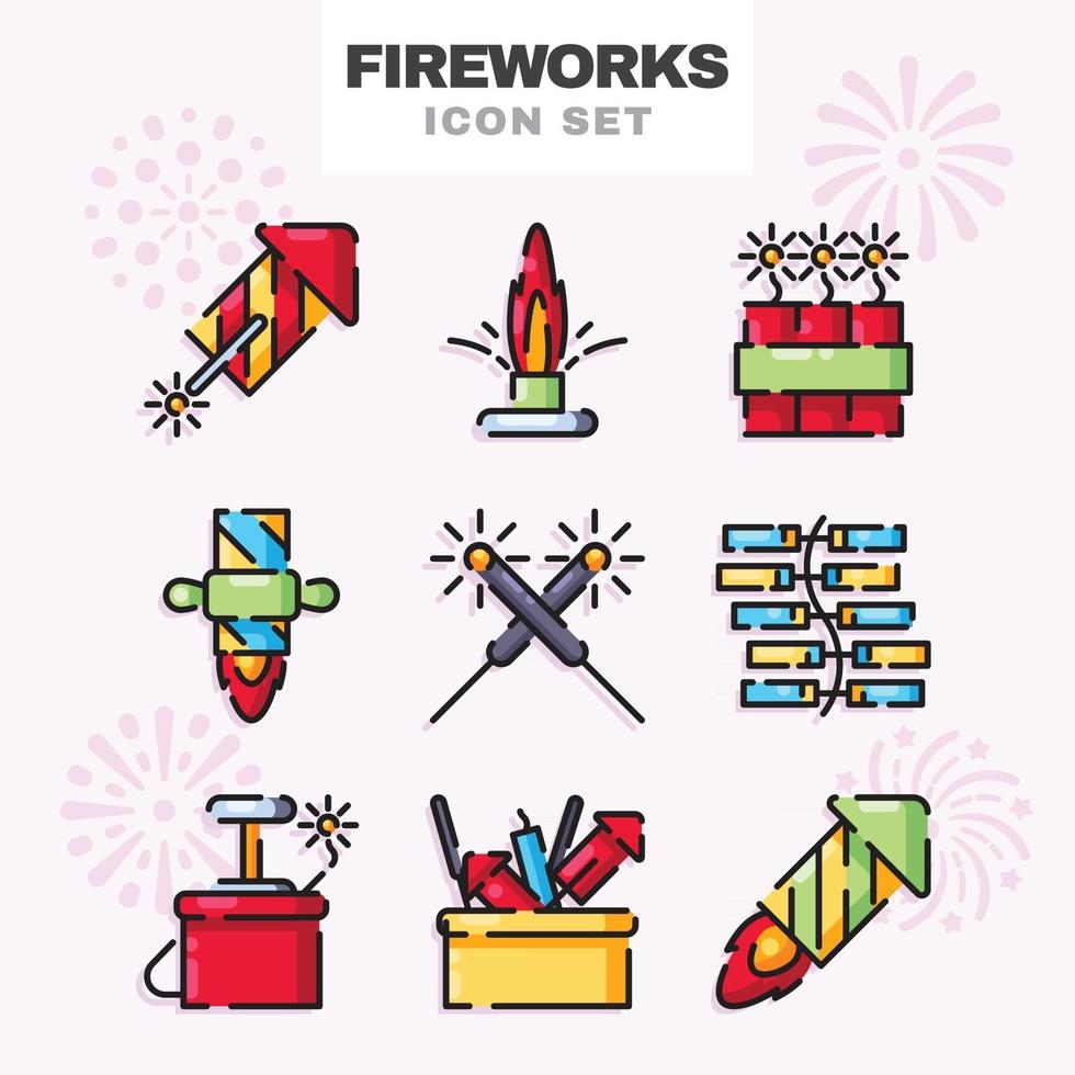 set van vuurwerk pictogram vector