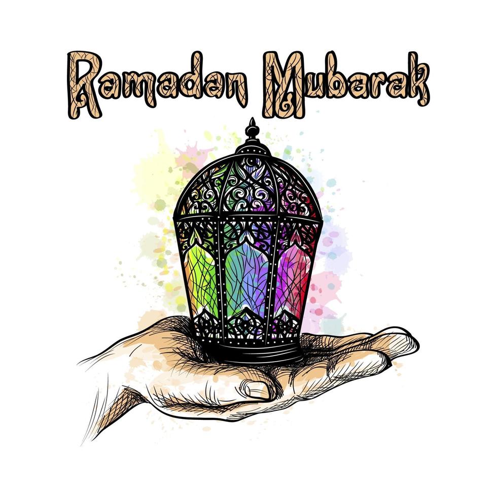 fanus lantaarn moslimvakantie van de heilige maand ramadan kareem lantaarn in de palm van je hand vectorillustratie vector