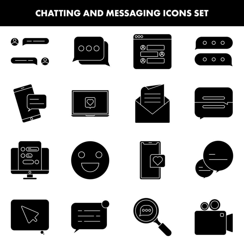 glyph stijl chatten en berichten icoon reeks Aan wit achtergrond. vector