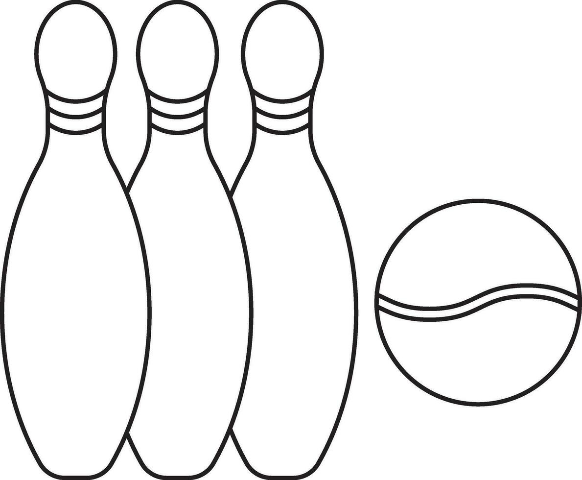 zwart lijn kunst bowling pin met bal. vector
