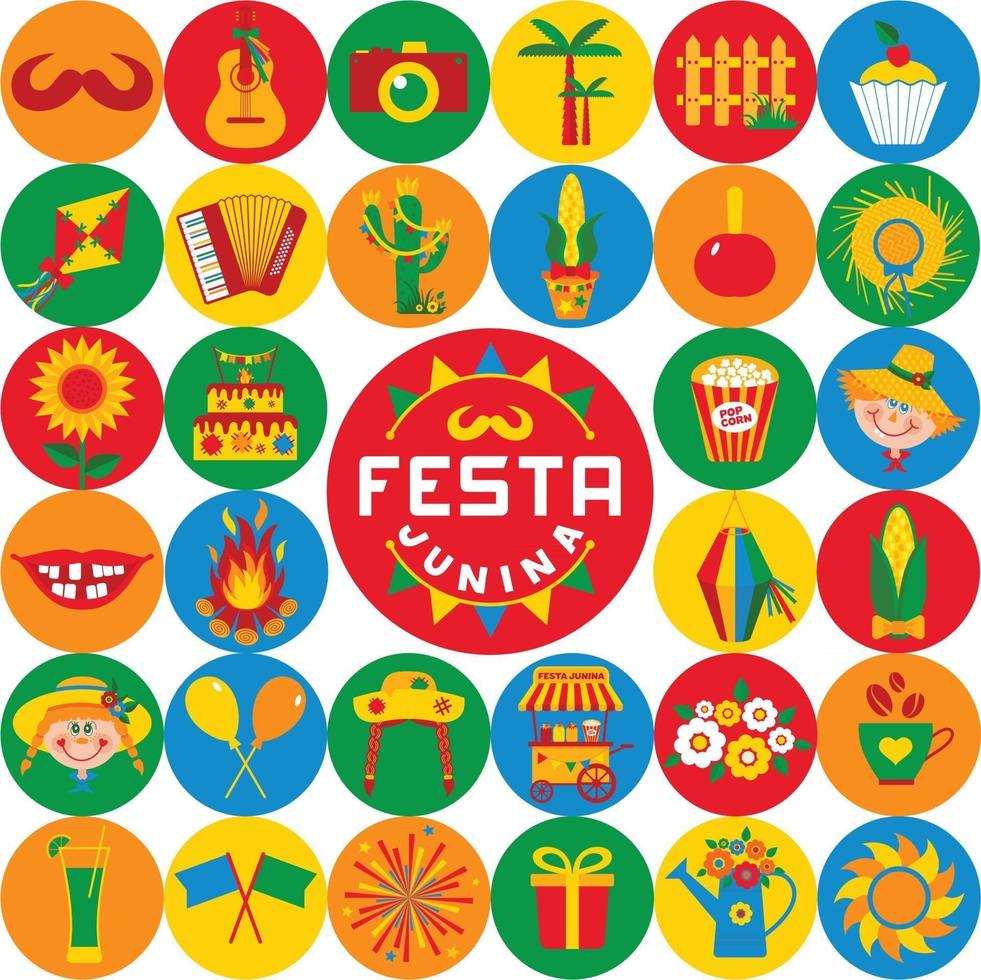 festa junina dorpsfestival in latijns-amerika pictogrammen instellen in banner vector