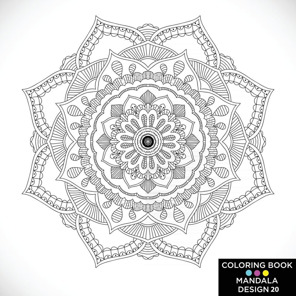 mandala rond bloemenornament geïsoleerd op witte achtergrond decoratief ontwerpelement zwart-wit overzicht vectorillustratie voor kleurboek afdrukken op t-shirt en andere items vector