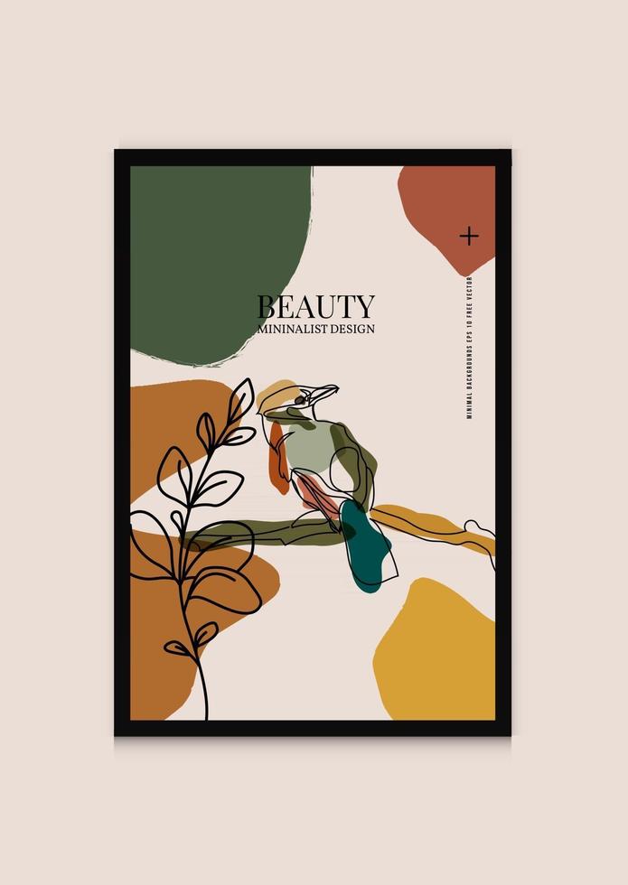 minimalistische moderne abstracte botanische lijntekeningen vector met vogel lijn doorlopende tekening illustratie achtergrond geschikt voor boeken covers brochures flyers sociale berichten enz