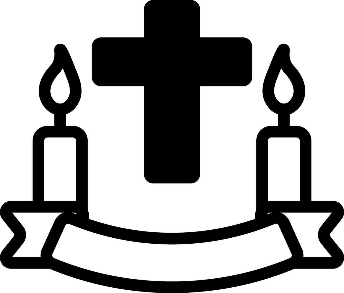 christen kruis met kaarsen icoon in zwart en wit kleur. vector