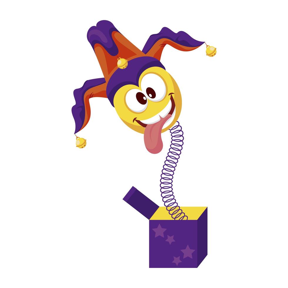 emoji met jokerhoed in verrassingsdoos dwazen dagaccessoire vector