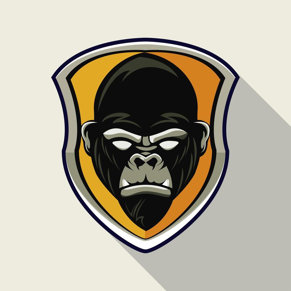 wilde gorilla dierenkop in geel schild vector