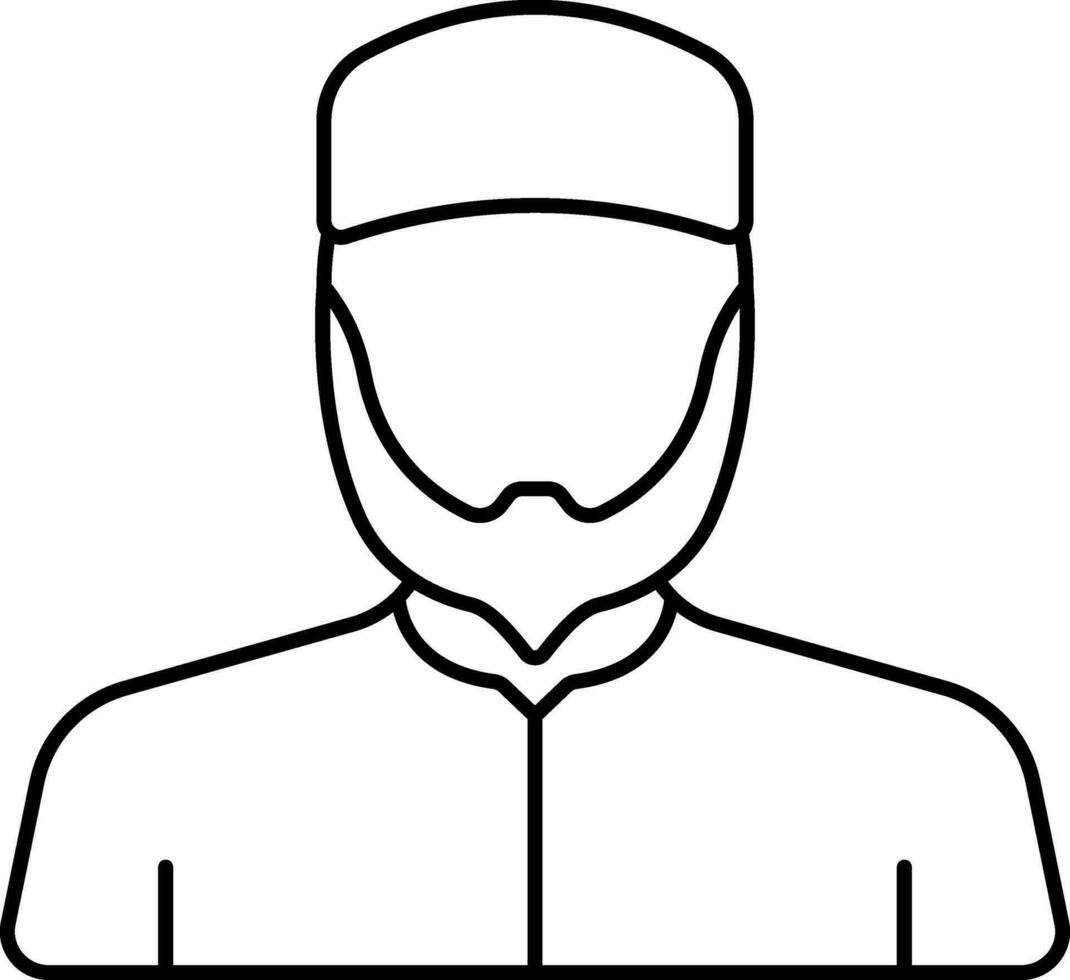 gebaard Mens vervelend Arabisch jurk met kufi hoed zwart lijn kunst icoon. vector