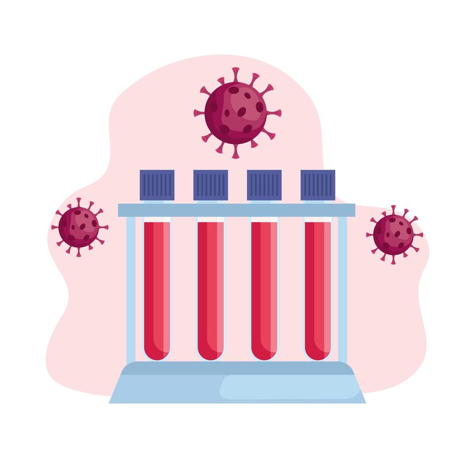 covid19-virusdeeltjes met buisentests vector