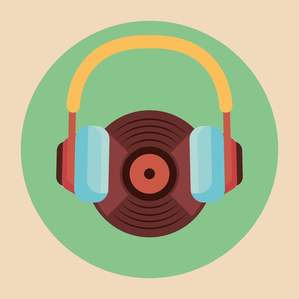 oude retro vinylspeler met koptelefoon vector