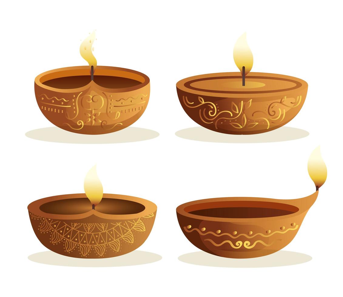 Gelukkige diwali diya kaarsen geplaatst geïsoleerd vectorontwerp vector