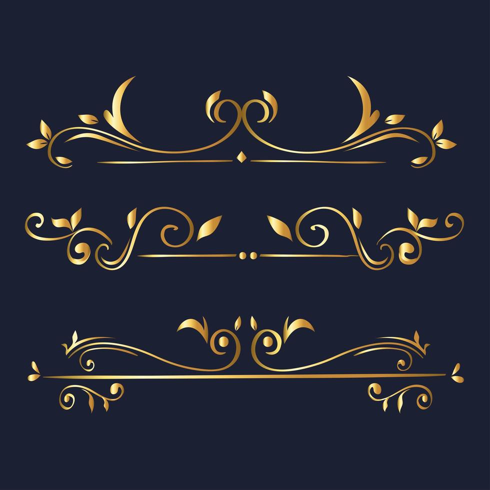 gouden ornament element pictogrammenset op blauwe achtergrond vector ontwerp