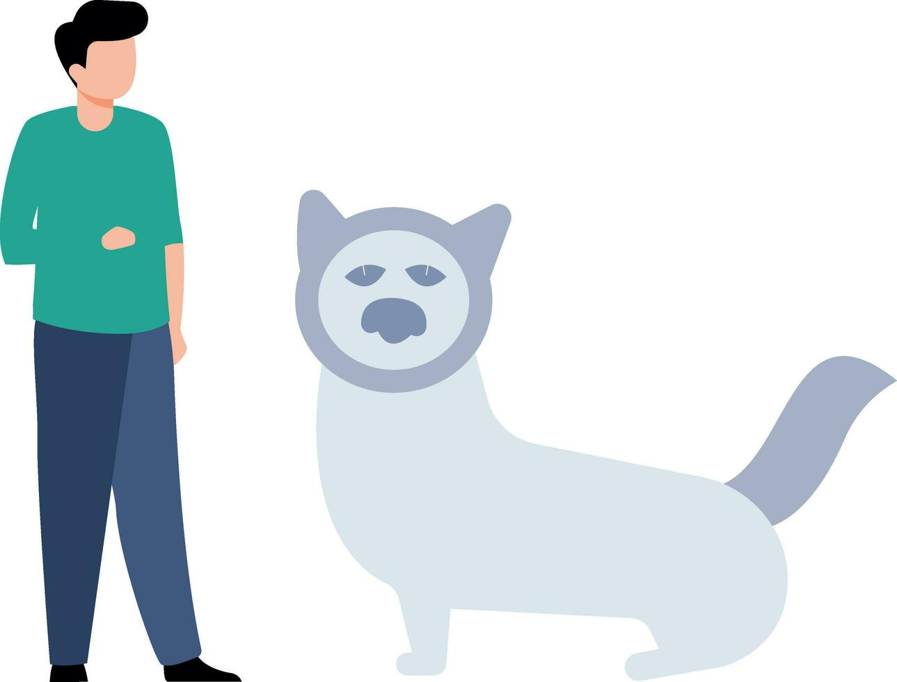 een jongen staat met een hond. vector