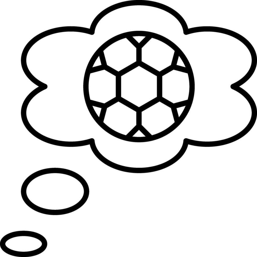 voetbal denken of toespraak bubbel zwart schets icoon. vector