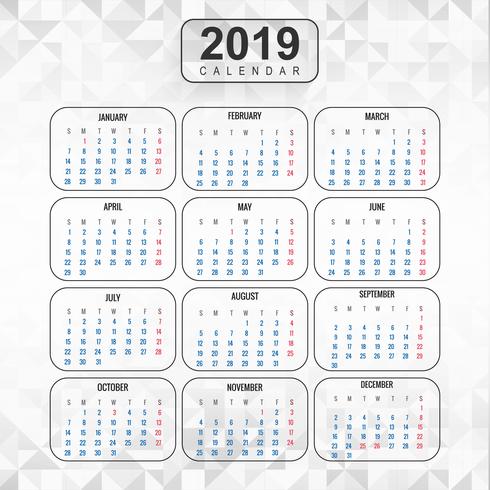 Jaar 2019, Kalender Mooi ontwerp vector