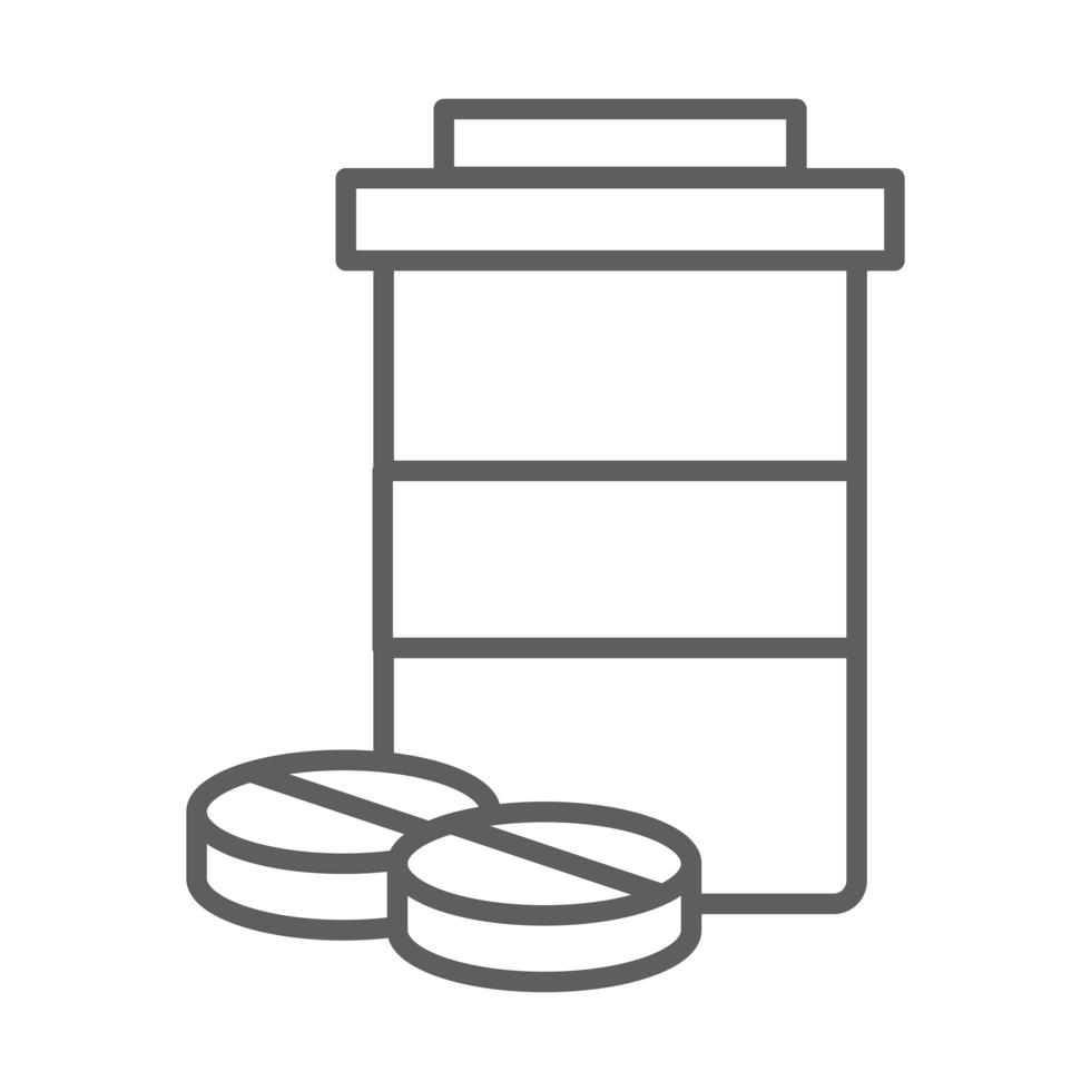 medische geneeskunde fles en pillen lijn pictogram witte achtergrond vector