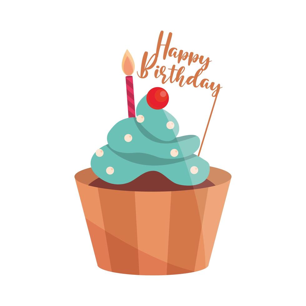 verjaardag zoete cupcake kaars en belettering vector