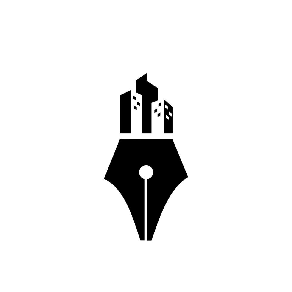 premium gebouw pen concept creatieve architect logo pictogram ontwerp vector sjabloon illustratie