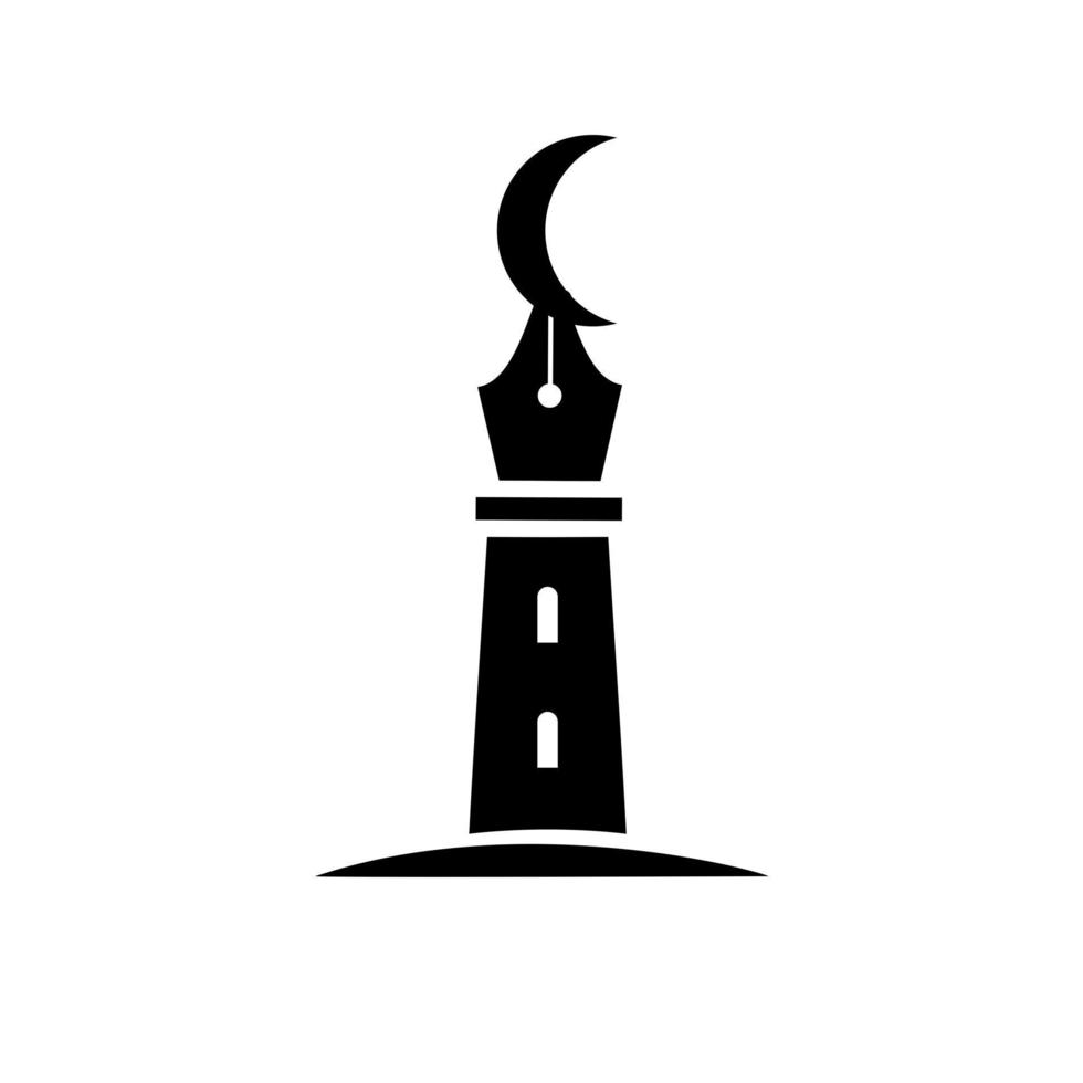 islamitische pen concept pen en maan als moskee koepel moslim alles leren over islam logo sjabloon vector pictogram illustratie ontwerp