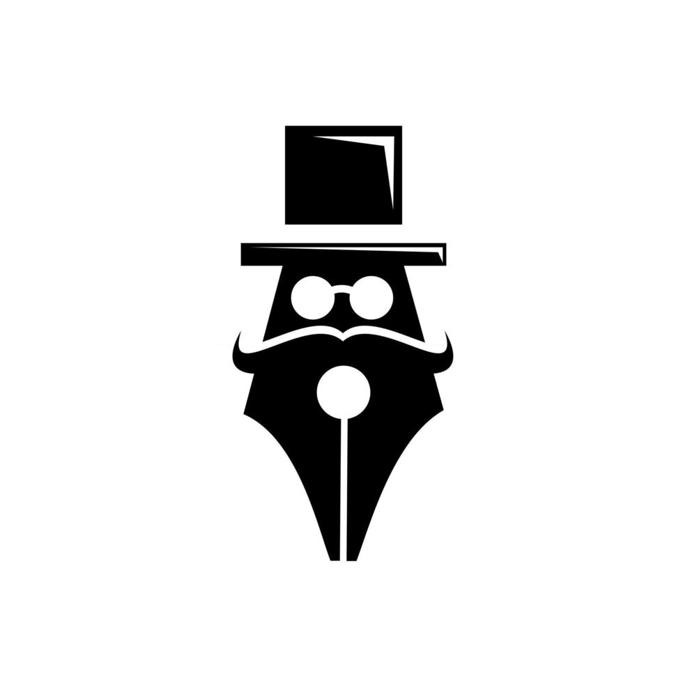 vector meester meneer de heer pen schrijver man met snor en hoed logo pictogram illustratie plat ontwerp