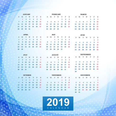 Kalender 2019 Sjabloon met golf achtergrond vector