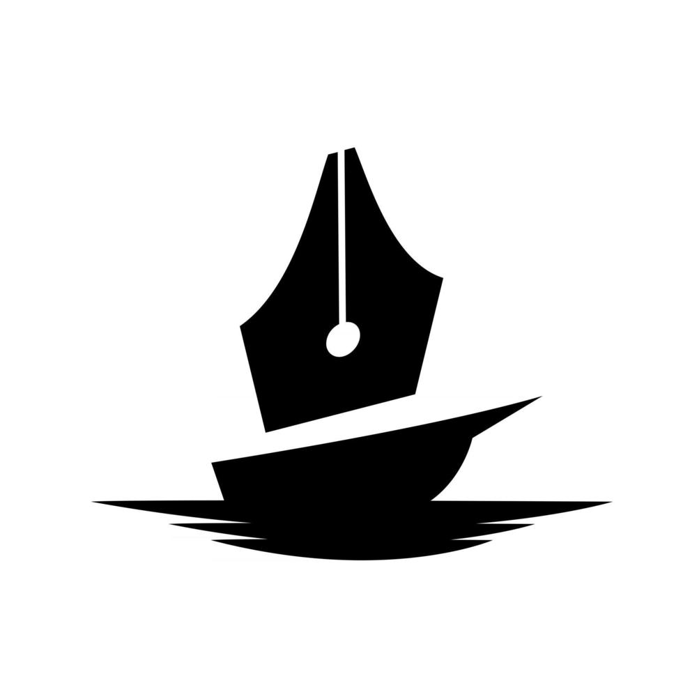 journalist avontuur logo concept zeilboot en penpunt vector