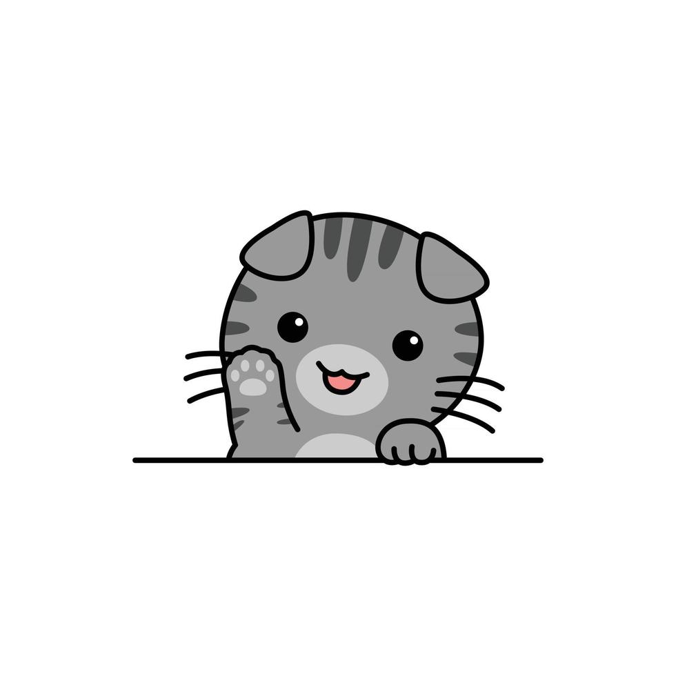 schattige scottish fold kat zwaaien poot cartoon vector