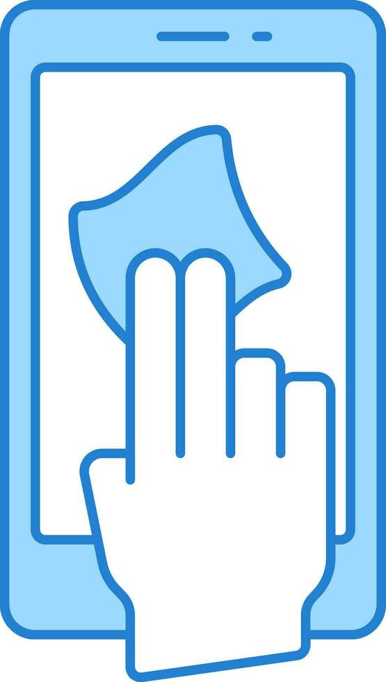 hand- schoonmaak smartphone scherm met kleding blauw en wit icoon. vector