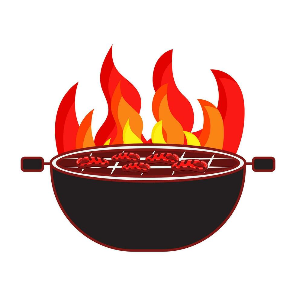 rundvlees geroosterd Aan vlam barbecue rooster waterkoker tegen wit achtergrond. vector