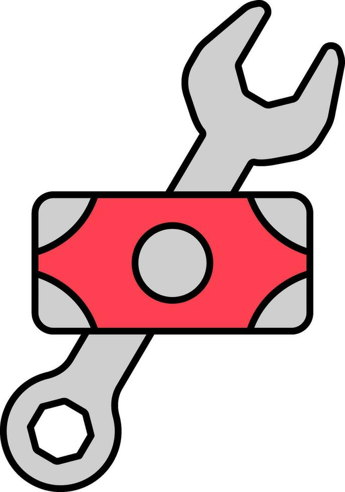 geld met moersleutel icoon in grijs en rood kleur. vector