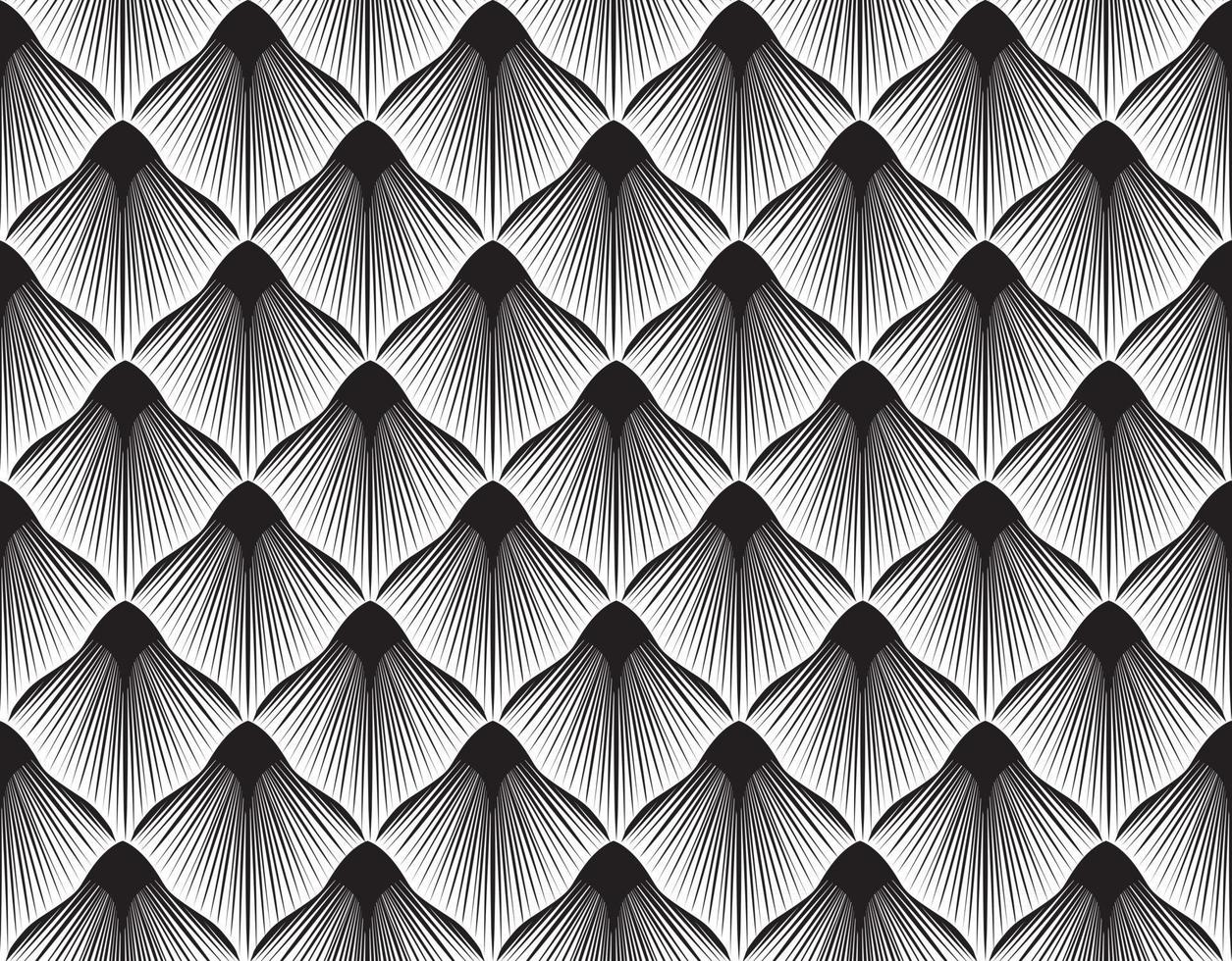 abstract geometrisch patroon met streeplijnen artistieke waaiervorm bloemen ornamenal tegel zwart-witte textuur als achtergrond vector