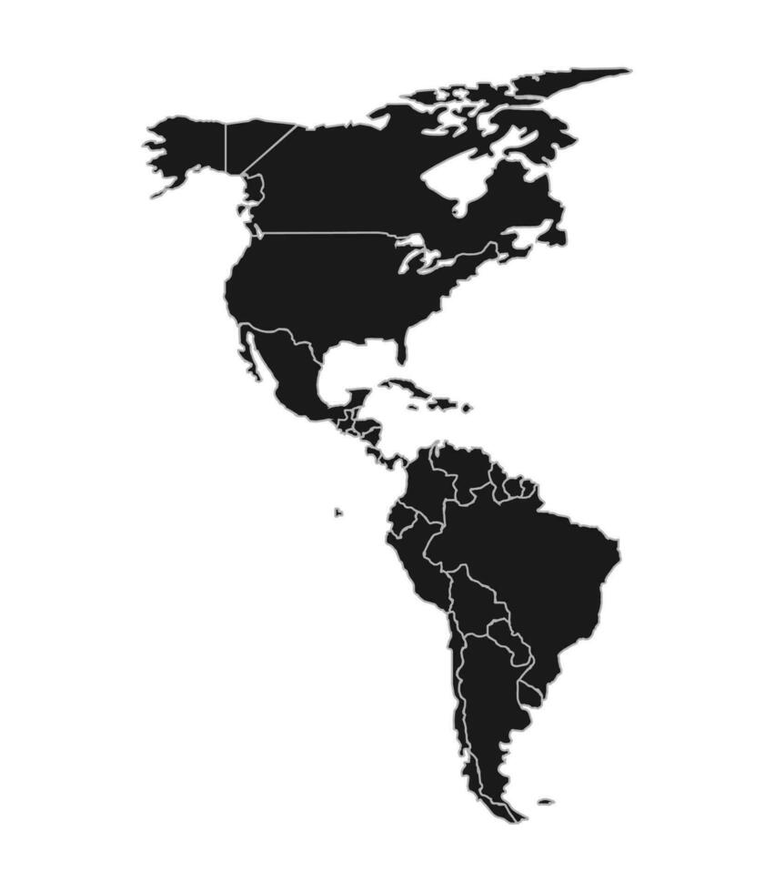 kaart van noorden en zuiden Amerika in zwart. kaart van de Amerikaans continenten met land grenzen. vector