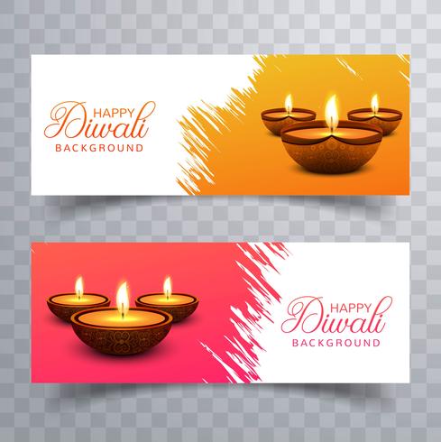 Gelukkige diwali diya olielamp festival headers instellen ontwerp vector