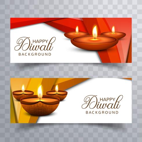 Gelukkige diwali diya olielamp festival header ingesteld sjabloonontwerp vector