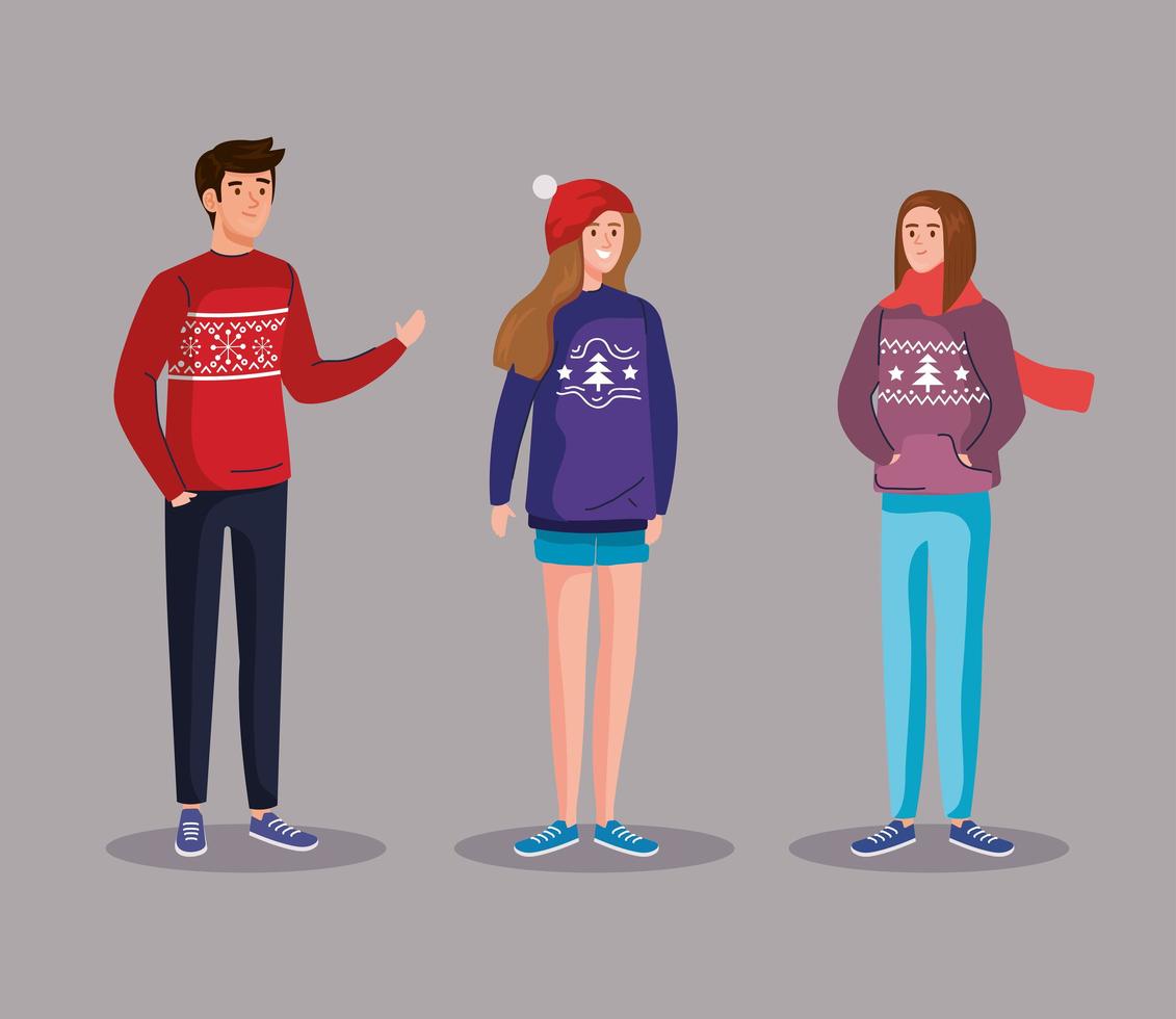 mensen met het vrolijke vectorontwerp van Kerstmissweaters vector